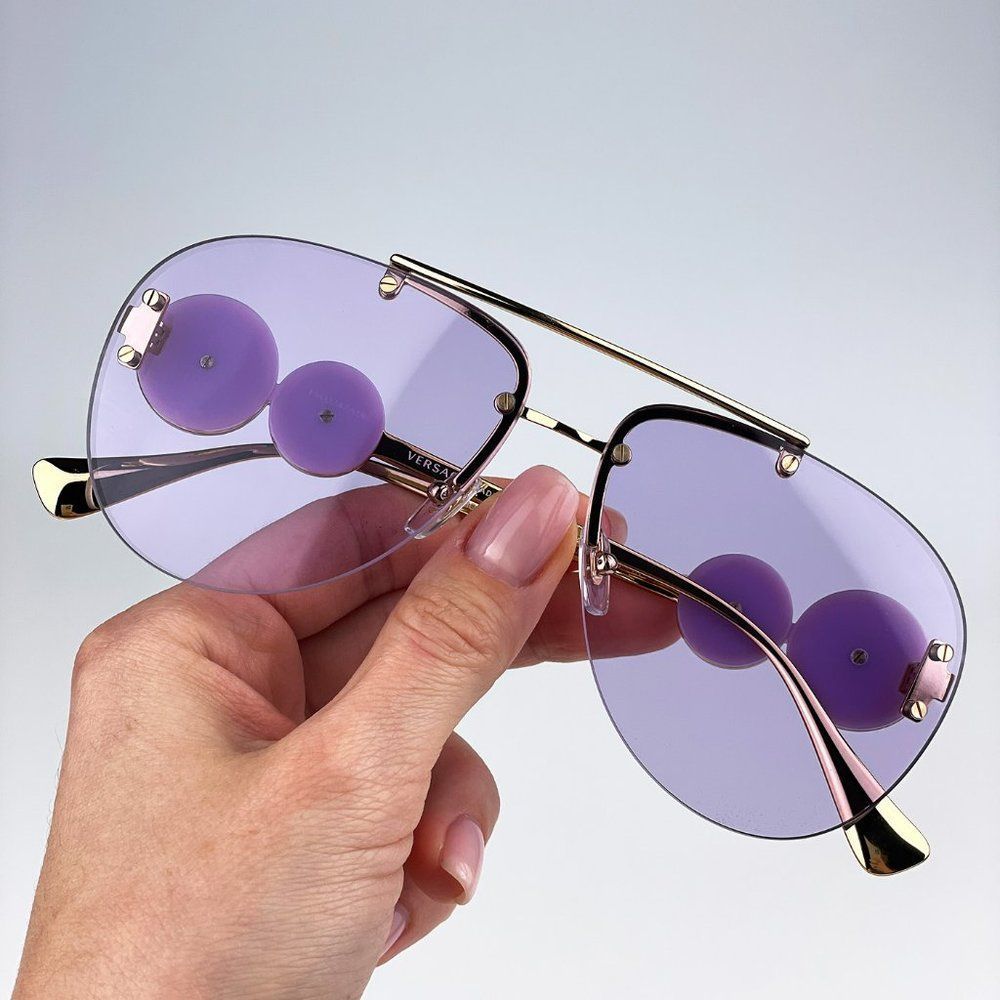 VersaceāVE2250 14871A Sunglasses Gold Light Violet Pilot Women - Picture 3 of 13